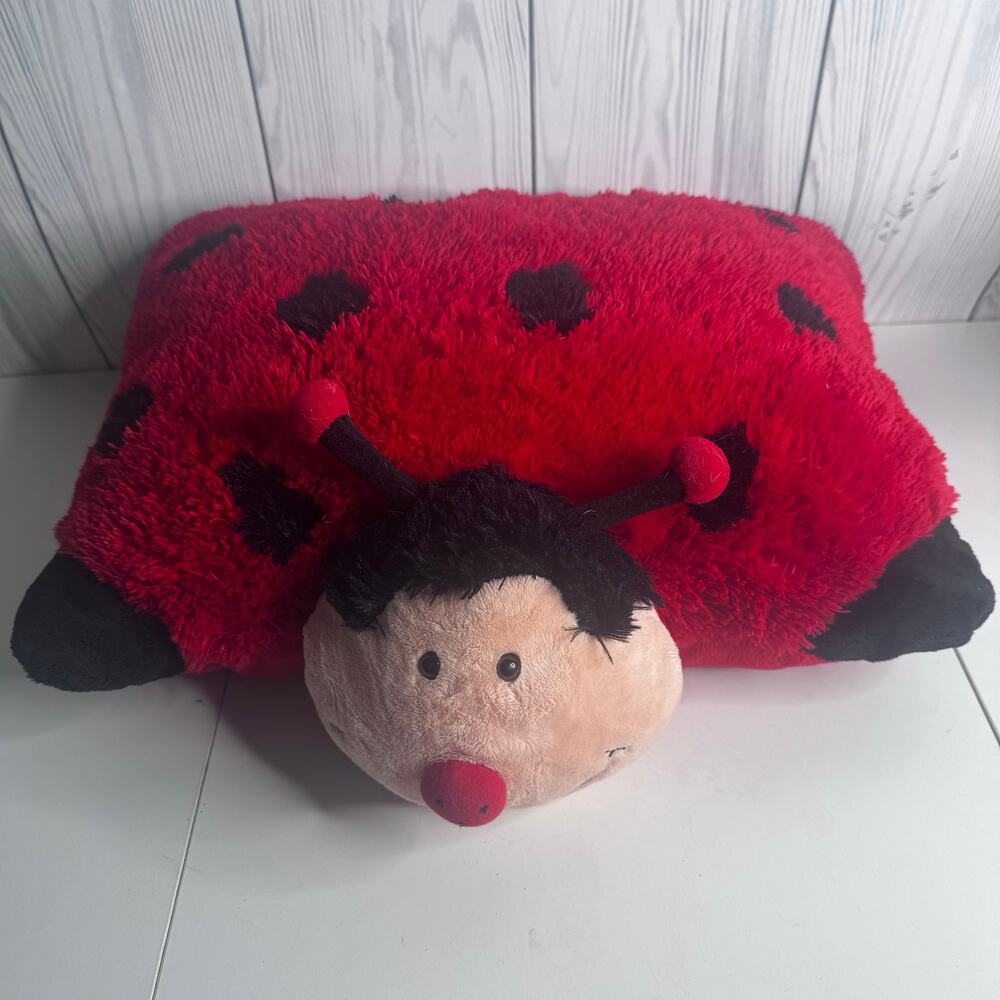 2010 Rare retired Pillow Pet Ladybug Red Black Soft Stuffed Plush Large Size